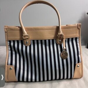 Henri Bendel Striped Leather-Trimmed Tote Iconic 712 5th Ave Collection 2014 EUC